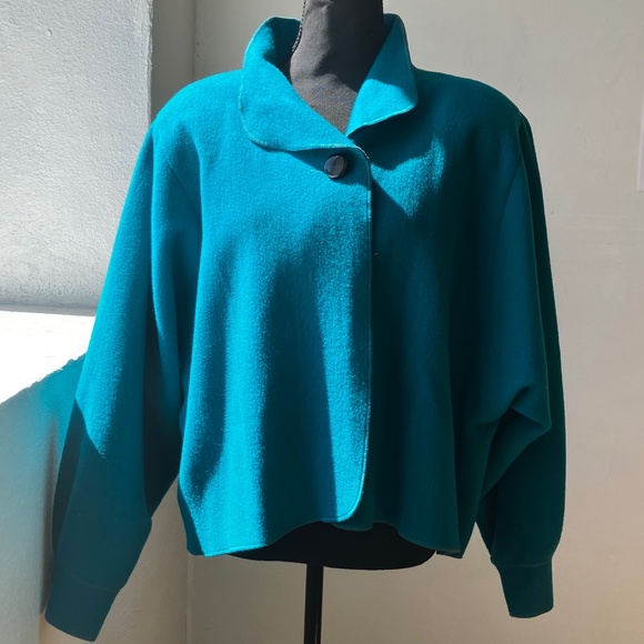 Merle Chicago Jackets & Blazers - Turquoise Wool sleeved cape jacket
